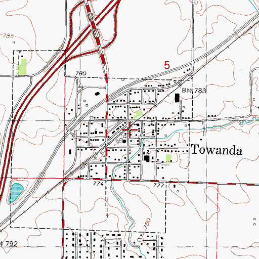 Topographic Map of Towanda Post Office, IL