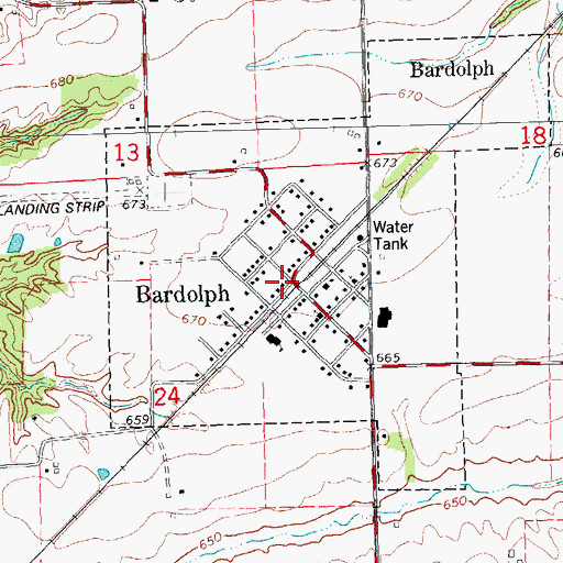 Topographic Map of Bardolph Post Office, IL