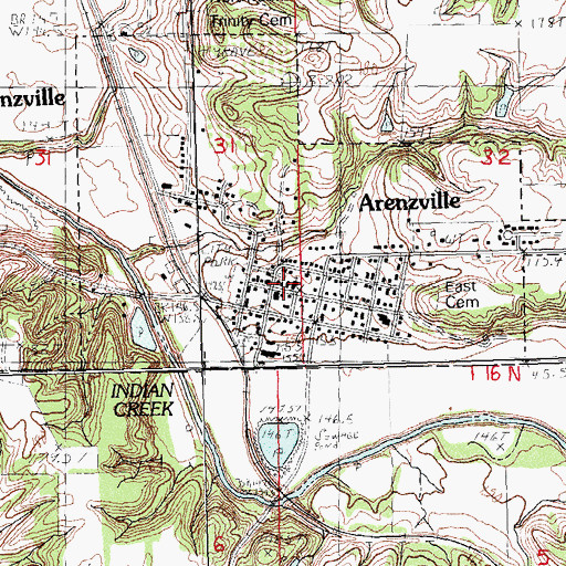 Topographic Map of Arenzville Post Office, IL