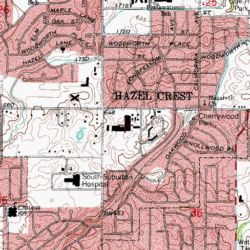 Topographic Map of Hazel Crest Post Office, IL