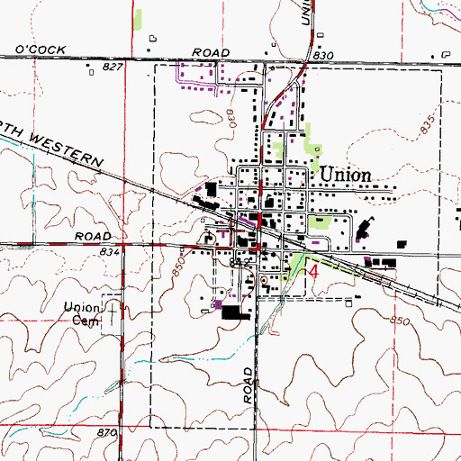 Topographic Map of Union Post Office, IL