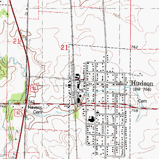Topographic Map of Hudson Post Office, IL