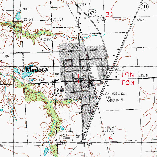 Topographic Map of Medora Post Office, IL