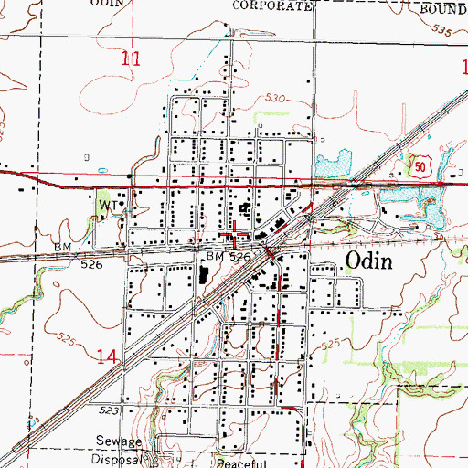 Topographic Map of Odin Post Office, IL