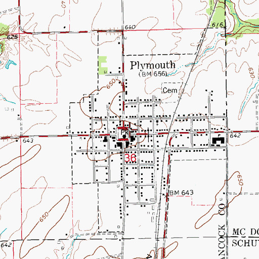 Topographic Map of Plymouth Post Office, IL