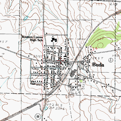 Topographic Map of Buda Post Office, IL