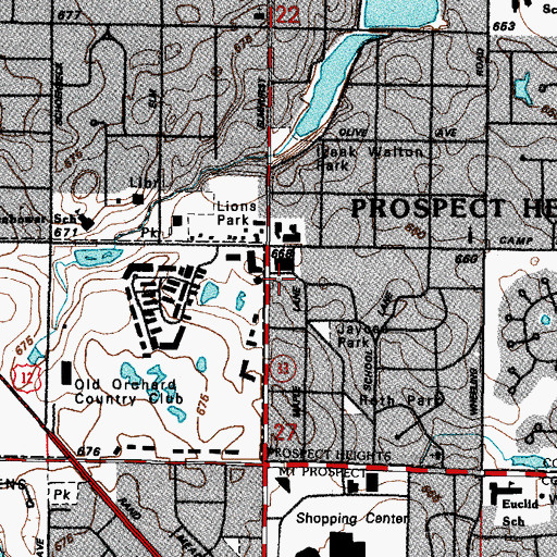Topographic Map of Prospect Heights Post Office, IL