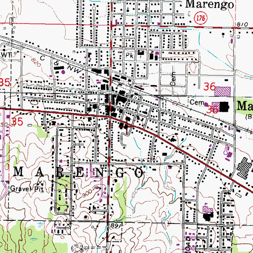 Topographic Map of Marengo Post Office, IL