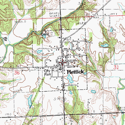 Topographic Map of Hettick Post Office, IL