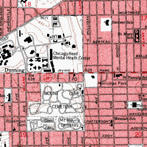 Topographic Map of Roger P McAuliffe Post Office, IL