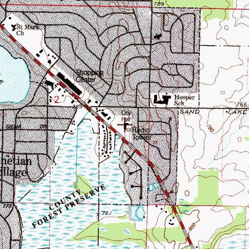 Topographic Map of Lindenhurst Post Office, IL