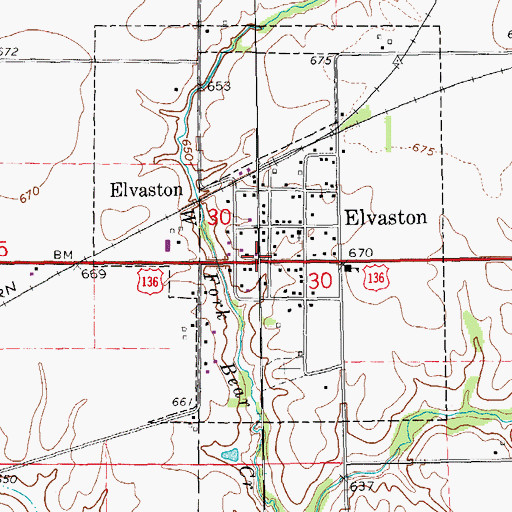 Topographic Map of Elvaston Post Office, IL