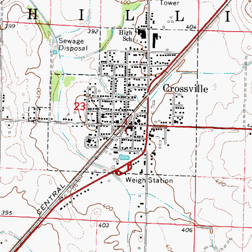 Topographic Map of Crossville Post Office, IL