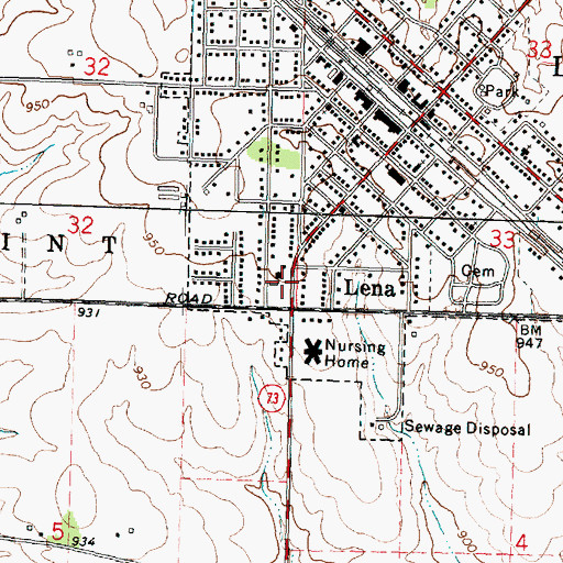 Topographic Map of Lena Post Office, IL