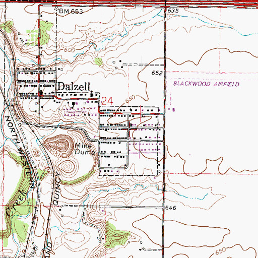 Topographic Map of Dalzell Post Office, IL