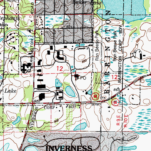 Topographic Map of Barrington Post Office, IL