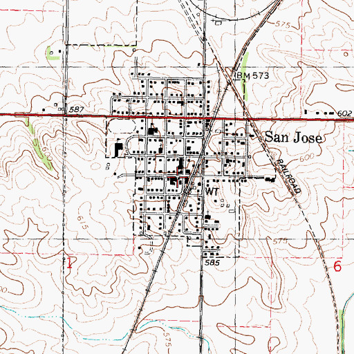 Topographic Map of San Jose Post Office, IL