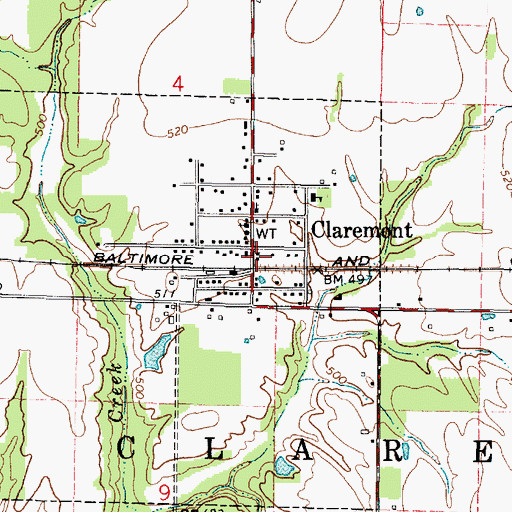 Topographic Map of Claremont Post Office, IL