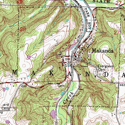 Topographic Map of Makanda Post Office, IL