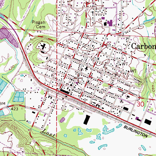 Topographic Map of Carbon Hill Post Office, AL
