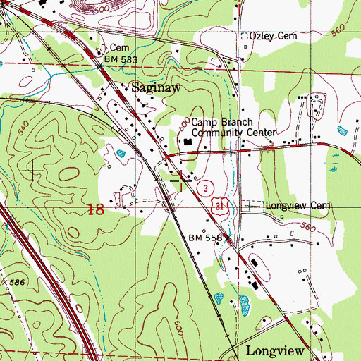 Topographic Map of Saginaw Post Office, AL