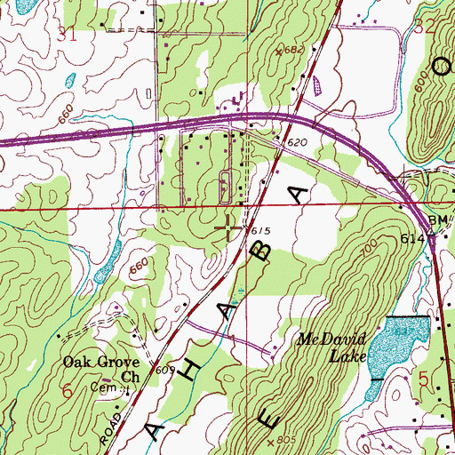 Topographic Map of Meadowbrook Post Office, AL