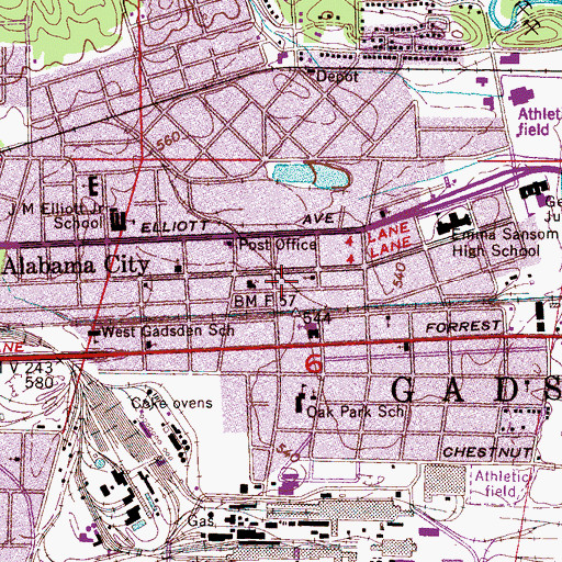 Topographic Map of Alabama City Post Office, AL