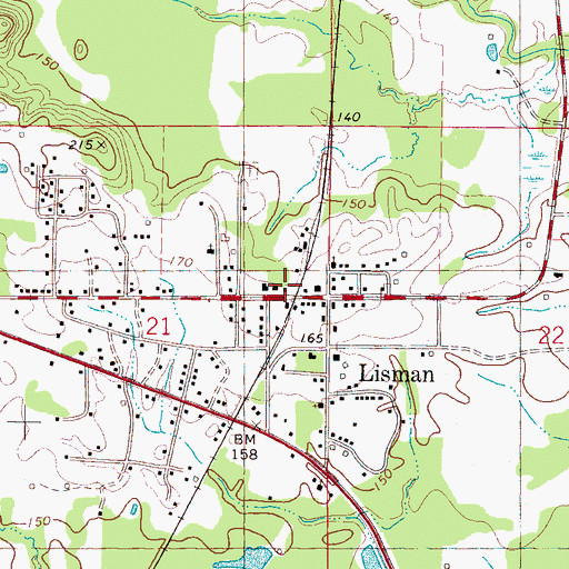 Topographic Map of Lisman Post Office, AL