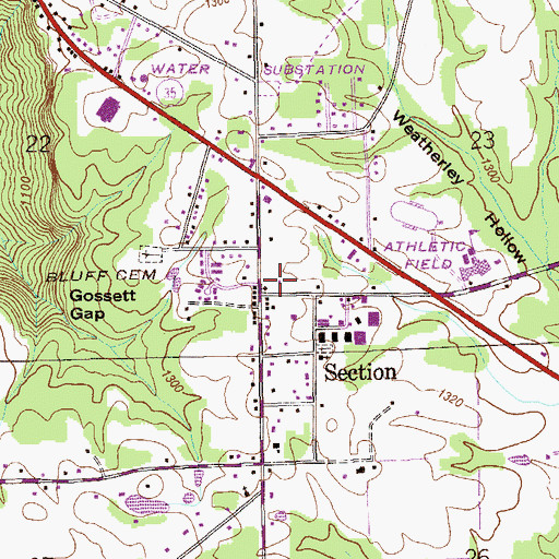 Topographic Map of Section Post Office, AL