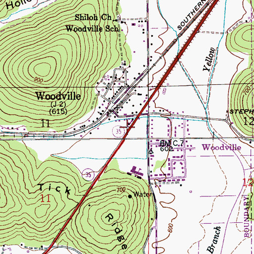 Topographic Map of Woodville Post Office, AL