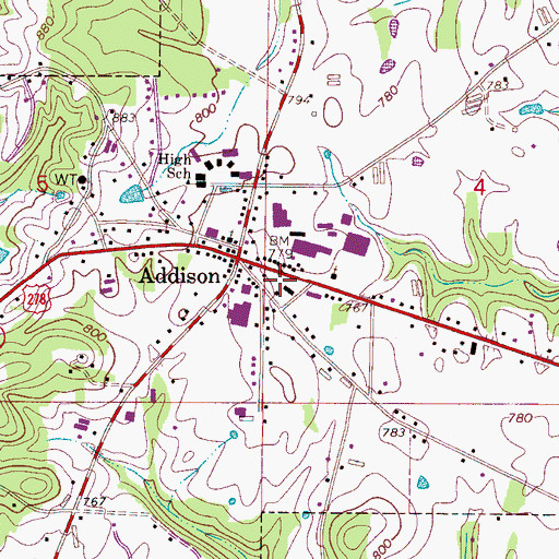 Topographic Map of Addison Post Office, AL