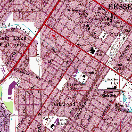 Topographic Map of Bessemer Post Office, AL