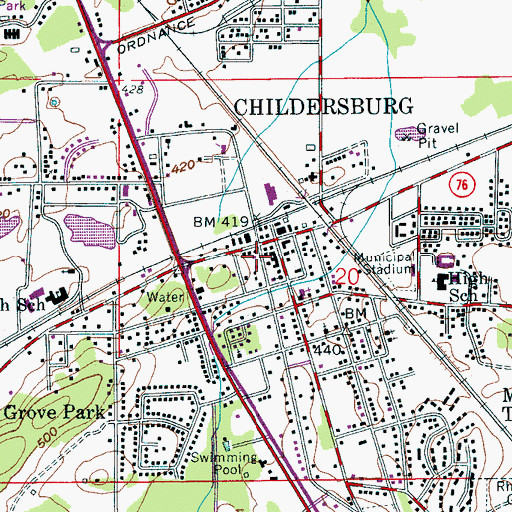 Topographic Map of Childersburg Post Office, AL