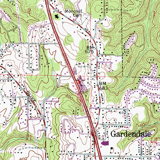 Topographic Map of Gardendale Post Office, AL