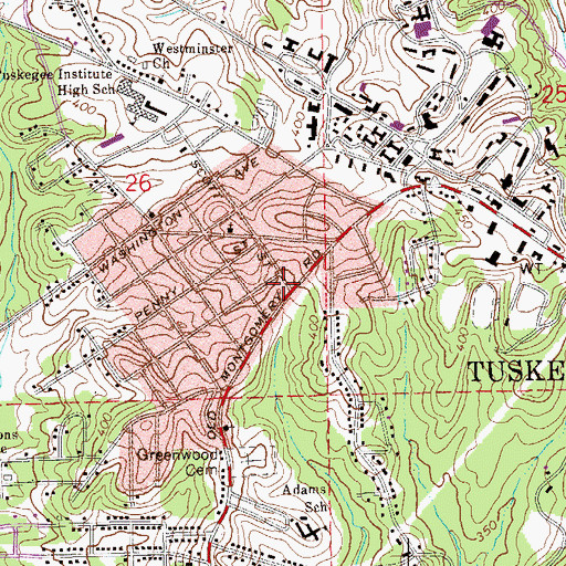 Topographic Map of Tuskegee Institute Post Office, AL