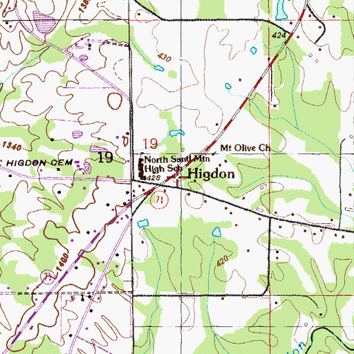Topographic Map of Higdon Post Office, AL