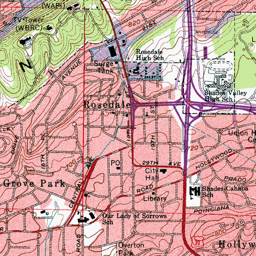 Topographic Map of Homewood Post Office, AL