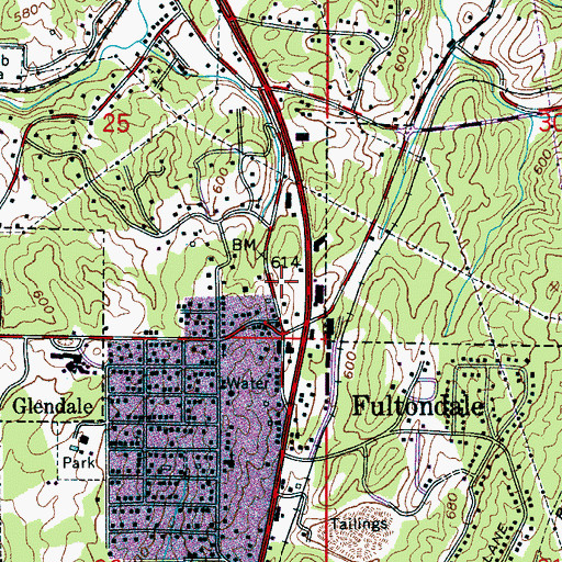 Topographic Map of Fultondale Post Office, AL