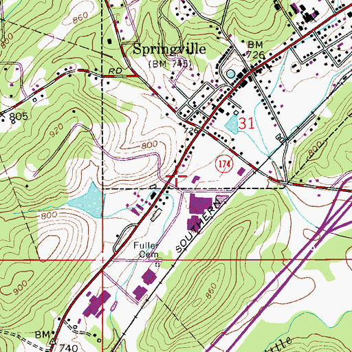 Topographic Map of Springville Post Office, AL