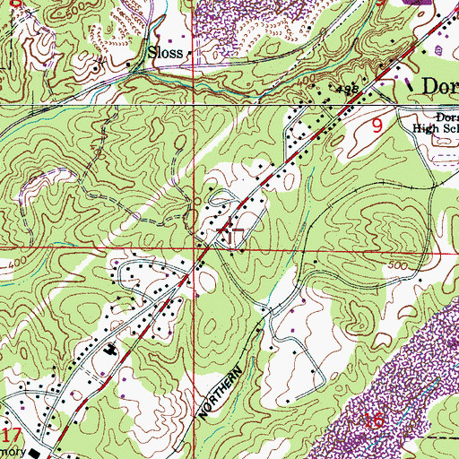 Topographic Map of Dora Post Office, AL
