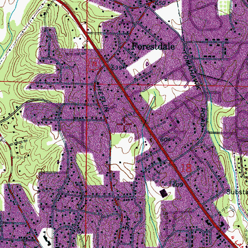 Topographic Map of Forestdale Post Office, AL