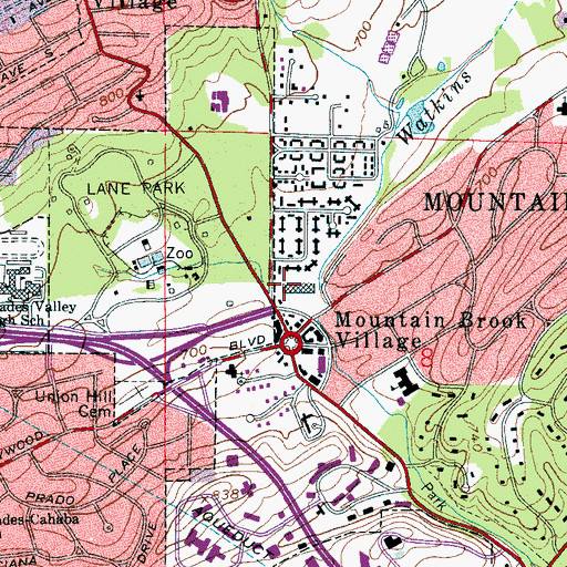 Topographic Map of Mountain Brook Post Office, AL