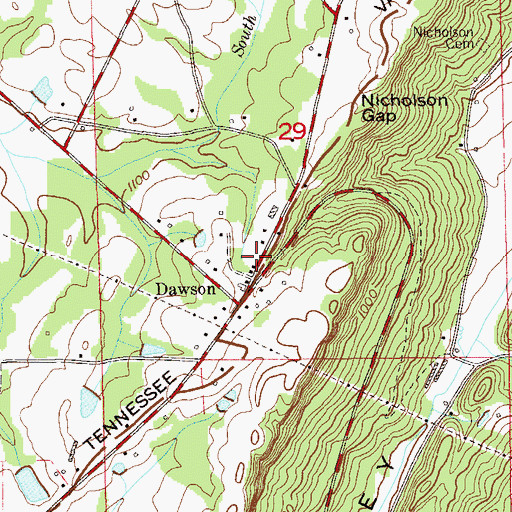 Topographic Map of Dawson Post Office, AL