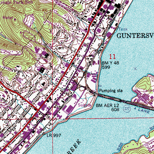Topographic Map of Guntersville Post Office, AL