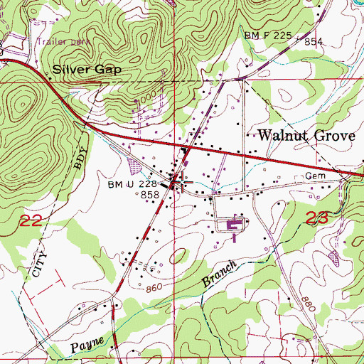 Topographic Map of Walnut Grove Post Office, AL