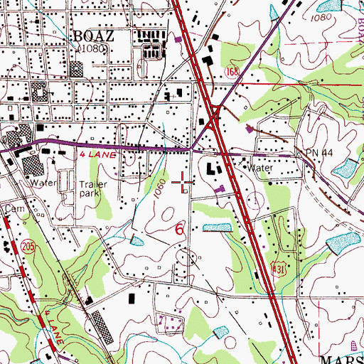 Topographic Map of Boaz Post Office, AL