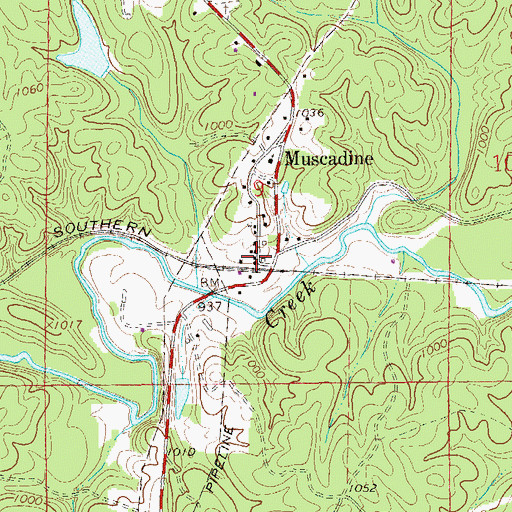Topographic Map of Muscadine Post Office, AL