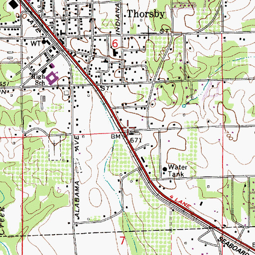 Topographic Map of Thorsby Post Office, AL