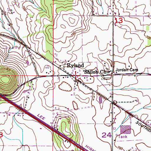 Topographic Map of Ryland Post Office, AL