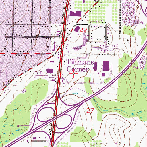 Topographic Map of Tillmans Corner Post Office, AL